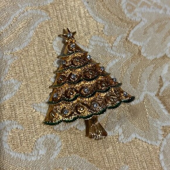 HOLIDAY🎄🎄EISENBERG ICE Sparkly Gold Rhinestone Christmas Tree BROOCH - Picture 6 of 10